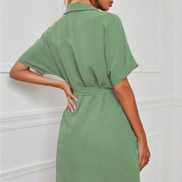 Mint Green Oversize Twist Ribbed Polo T Shirt Dress